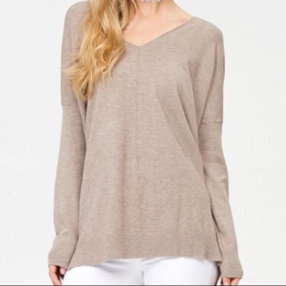 Dreamers Basic Sweater Heather Mocha Oversized Viscose Blend V-Neck Women XS - Picture 1 of 10